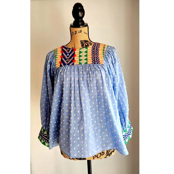 Anthropologie Verb by Pallavi Singhee Rhapsody Embroidered Cotton Blouse Sz XS - Picture 8 of 10